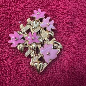 Monet - Vintage - Pink Goldtone Flower Brooch Pin